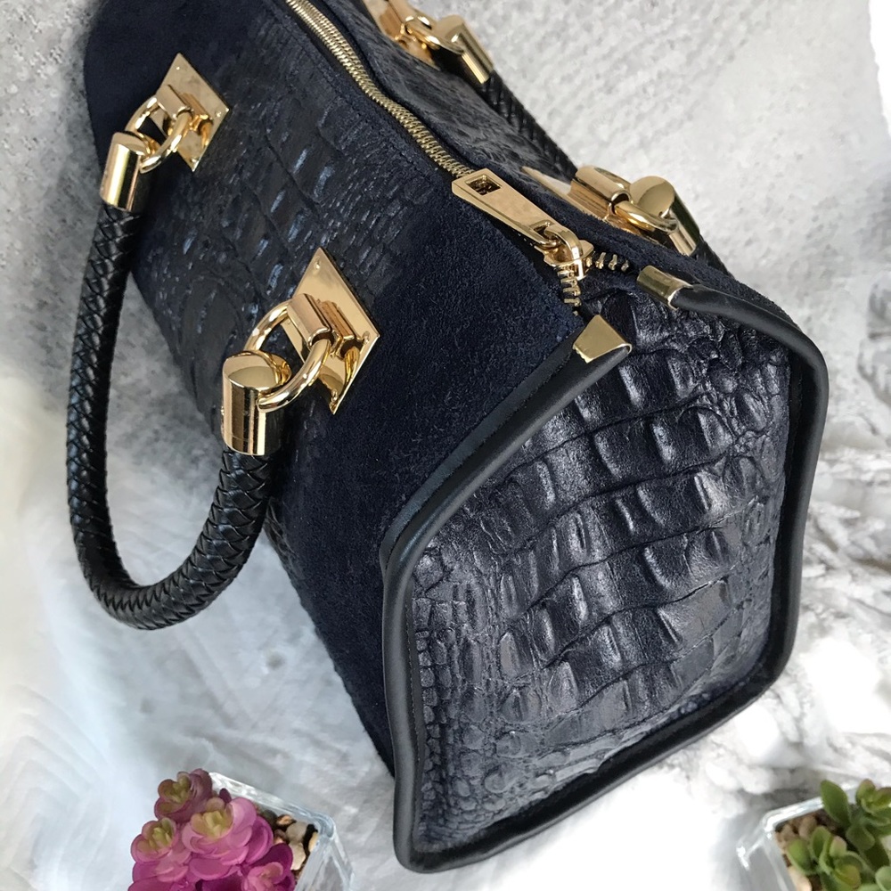 Borse In Pelle Croc Embossed Handbag Made In Italy